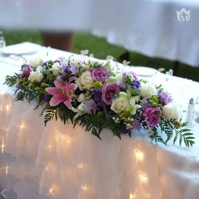 The Elegant Violet & White Long Table Arrangement