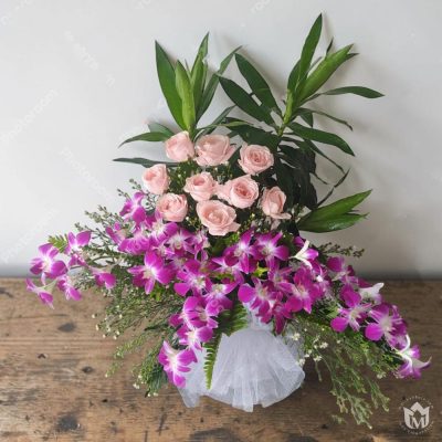The Elegant Pink Rose & Purple Orchid Vase