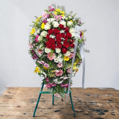 The Classic Rose & Mixed Floral Funeral Stand Wreath